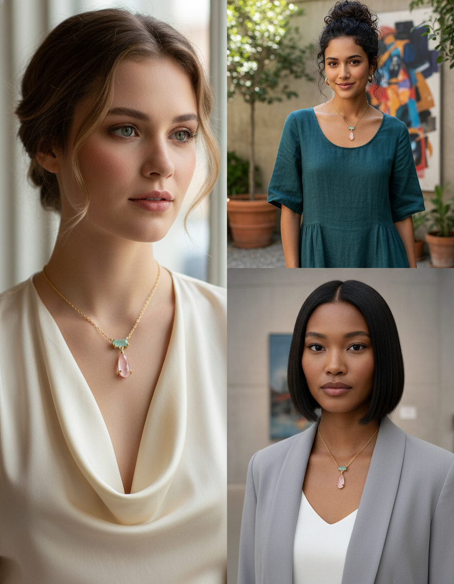 Ogrlica s prirodnim Amazonitom i ružičastim Kvarcom