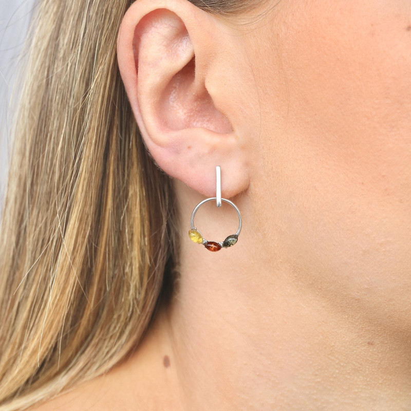 Naušnice s višebojnim baltičkim Jantarom - Slika 3