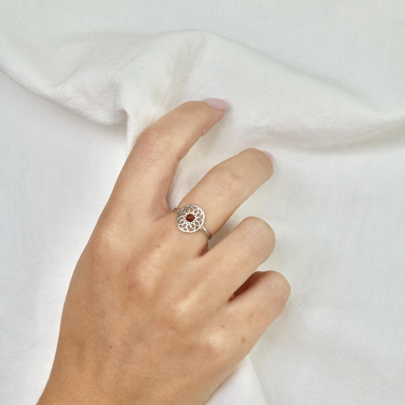 Prsten Cvijet života s prirodnim Jantarom boje konjaka - Slika 3