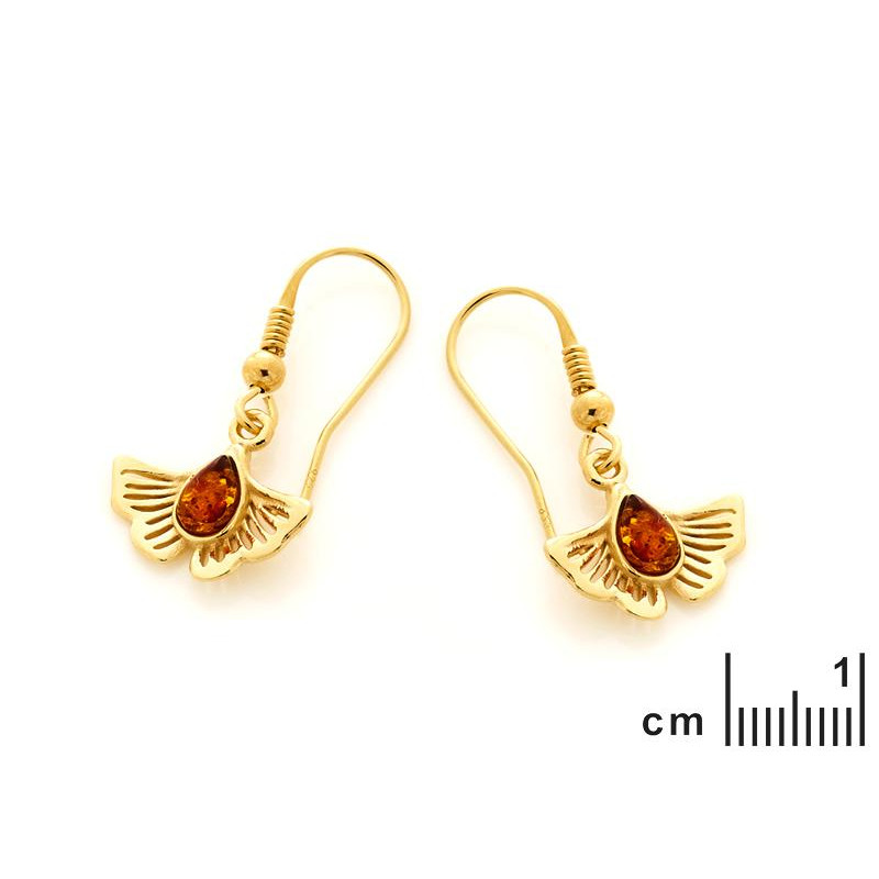 Viseće naušnice od ginka s prirodnim Jantarom boje konjaka - Slika 2