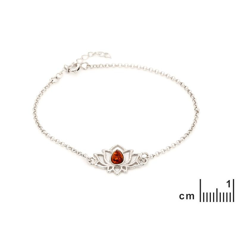 Narukvica od lotosa s konjak jantarom srebro - Slika 2