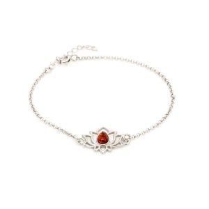 Narukvica od lotosa s konjak jantarom srebro