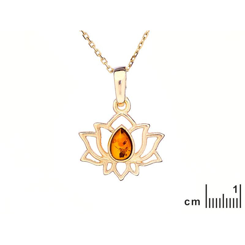 Privjesak Lotus s kapljicom prirodnog Jantara boje konjaka - Slika 2