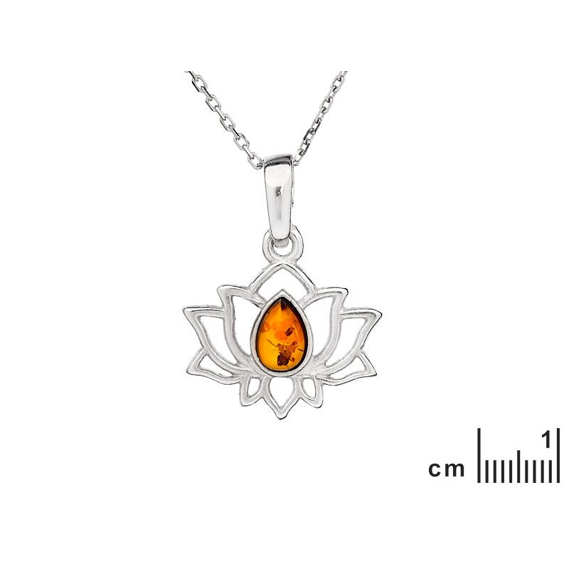 Privjesak Lotos s kapljicom prirodnog Jantara boje konjaka - Slika 2