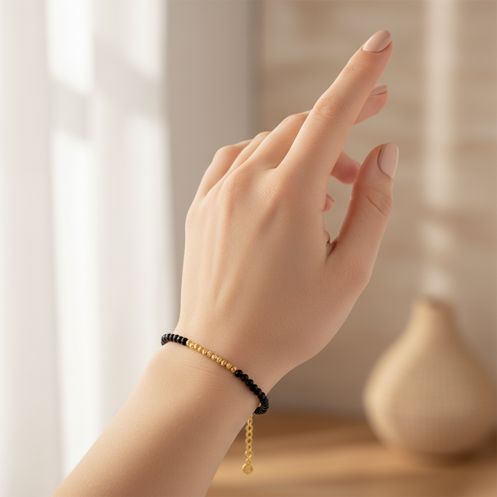 Narukvica s prirodnim crnim Spinelom pozlaćeno - Slika 2