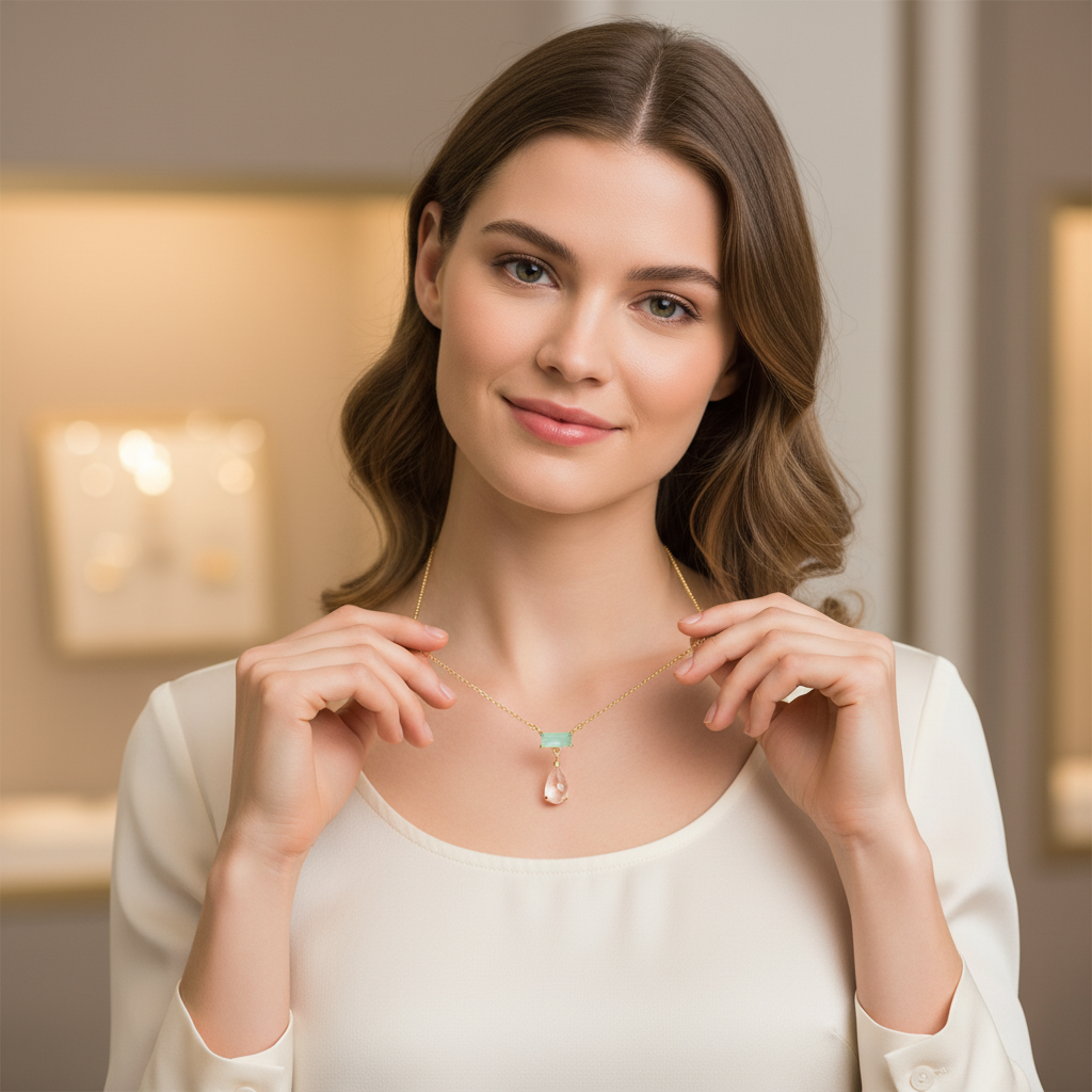 Ogrlica s prirodnim Amazonitom i ružičastim Kvarcom - Slika 2