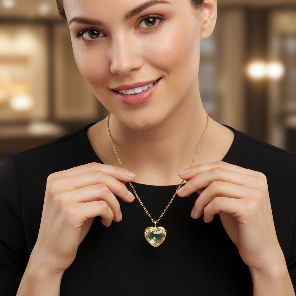 Ogrlica u obliku srca s prirodnim zelenim Prenitom - Slika 3