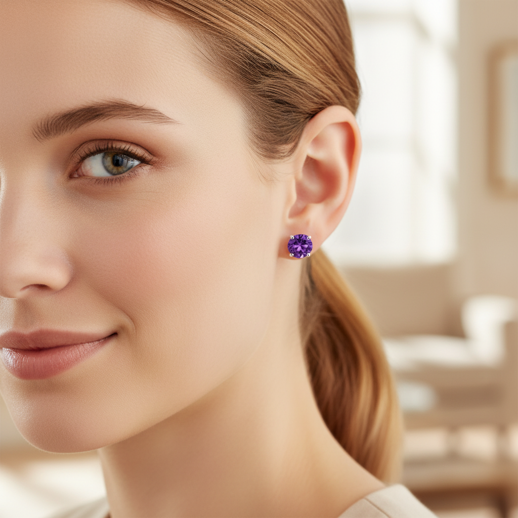 Okrugle naušnice s prirodnim ljubičastim Ametistom - Slika 3