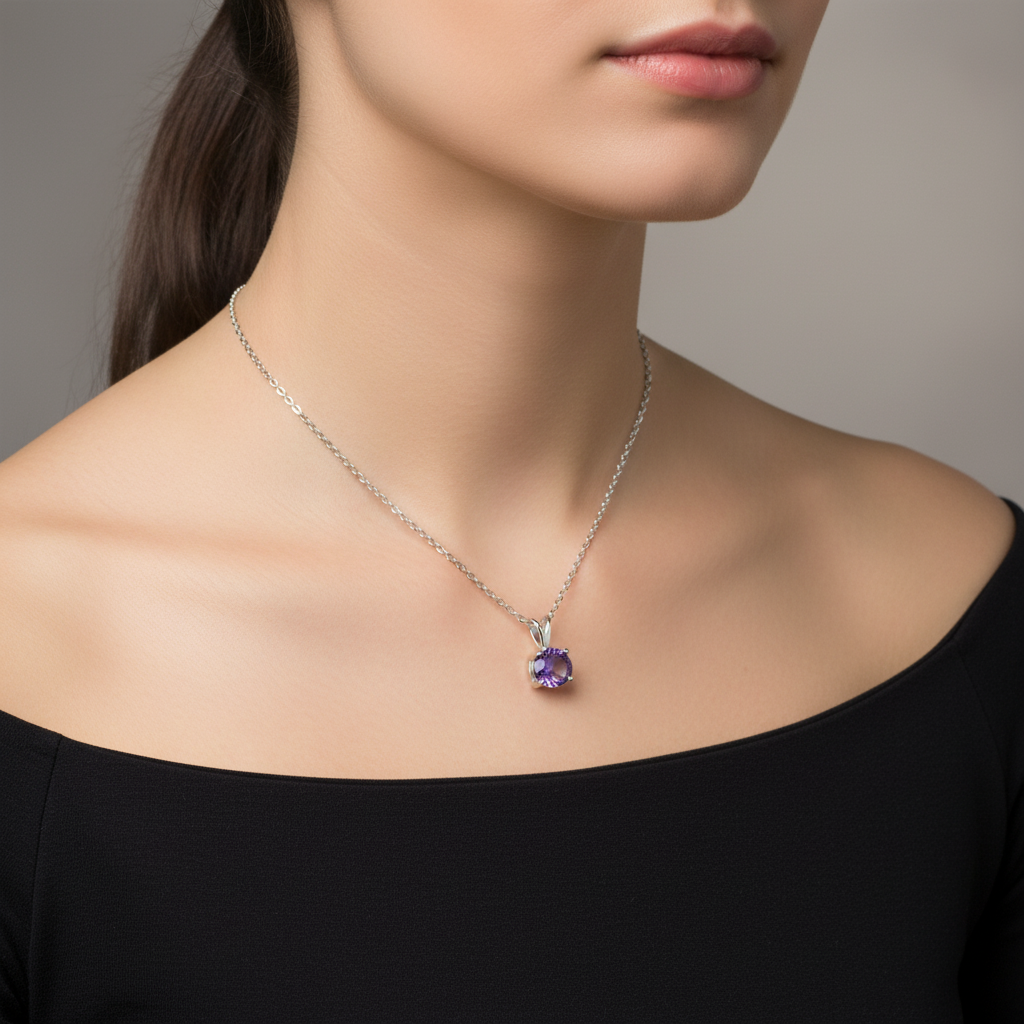 Okrugli privjesak s prirodnim okruglim ljubičastim Ametistom - Slika 3