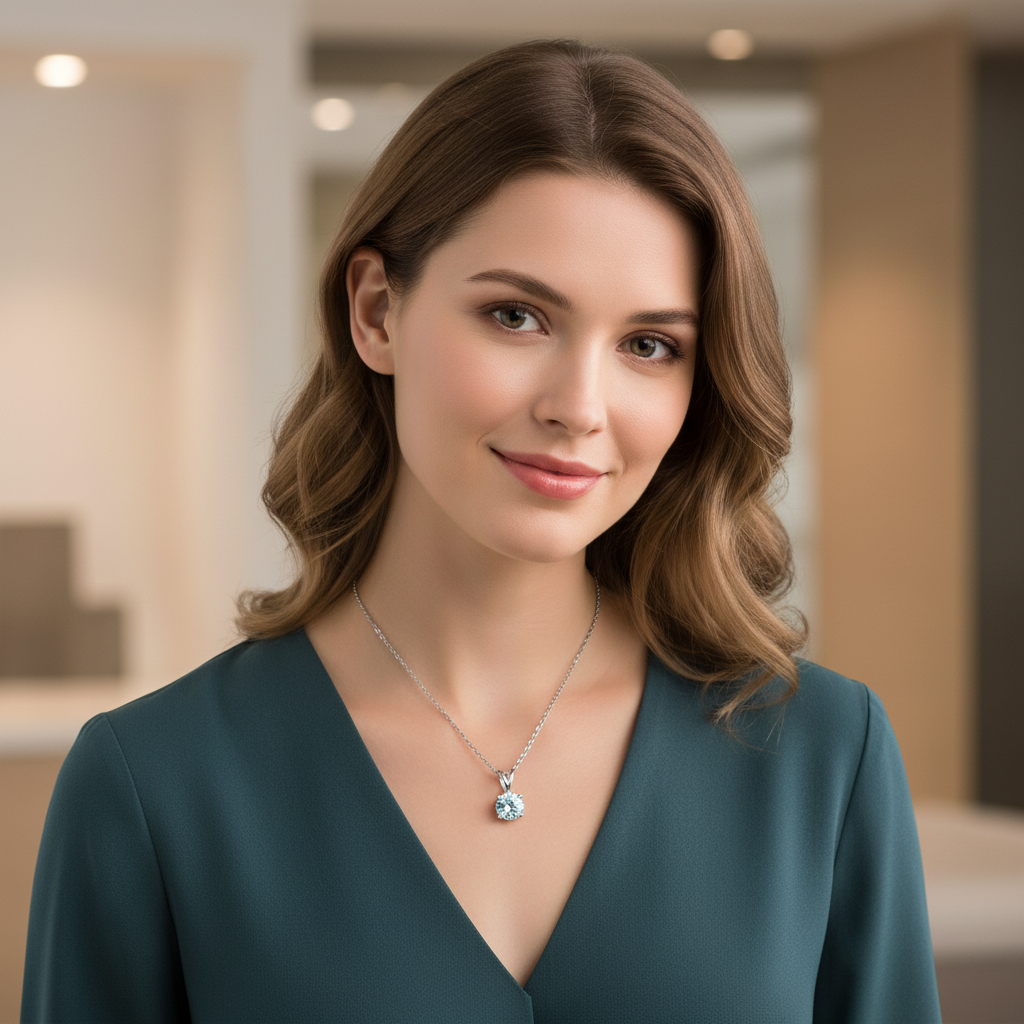 Okrugli privjesak s prirodnim plavim Akvamarinom - Slika 3