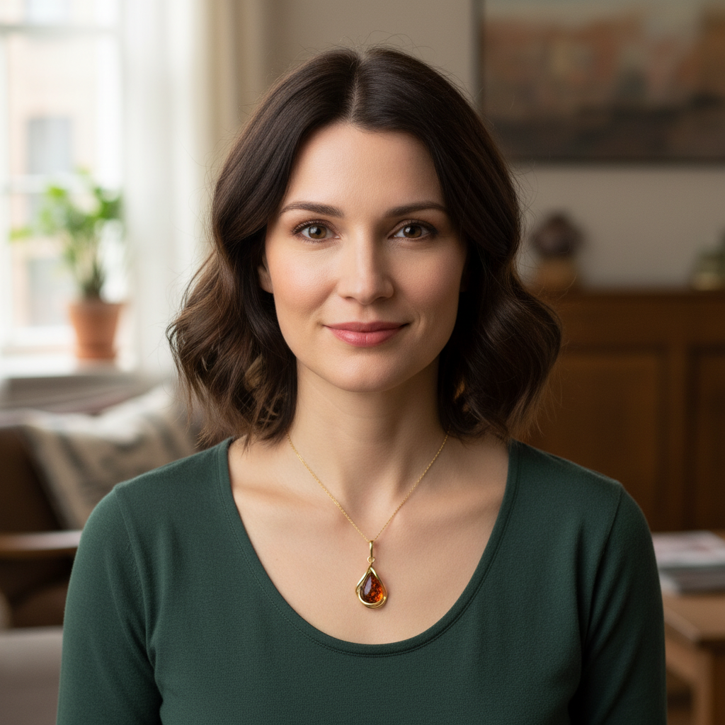 Privjesak s kapljicom Jantara boje konjaka u pozlaćenom srebru - Slika 3