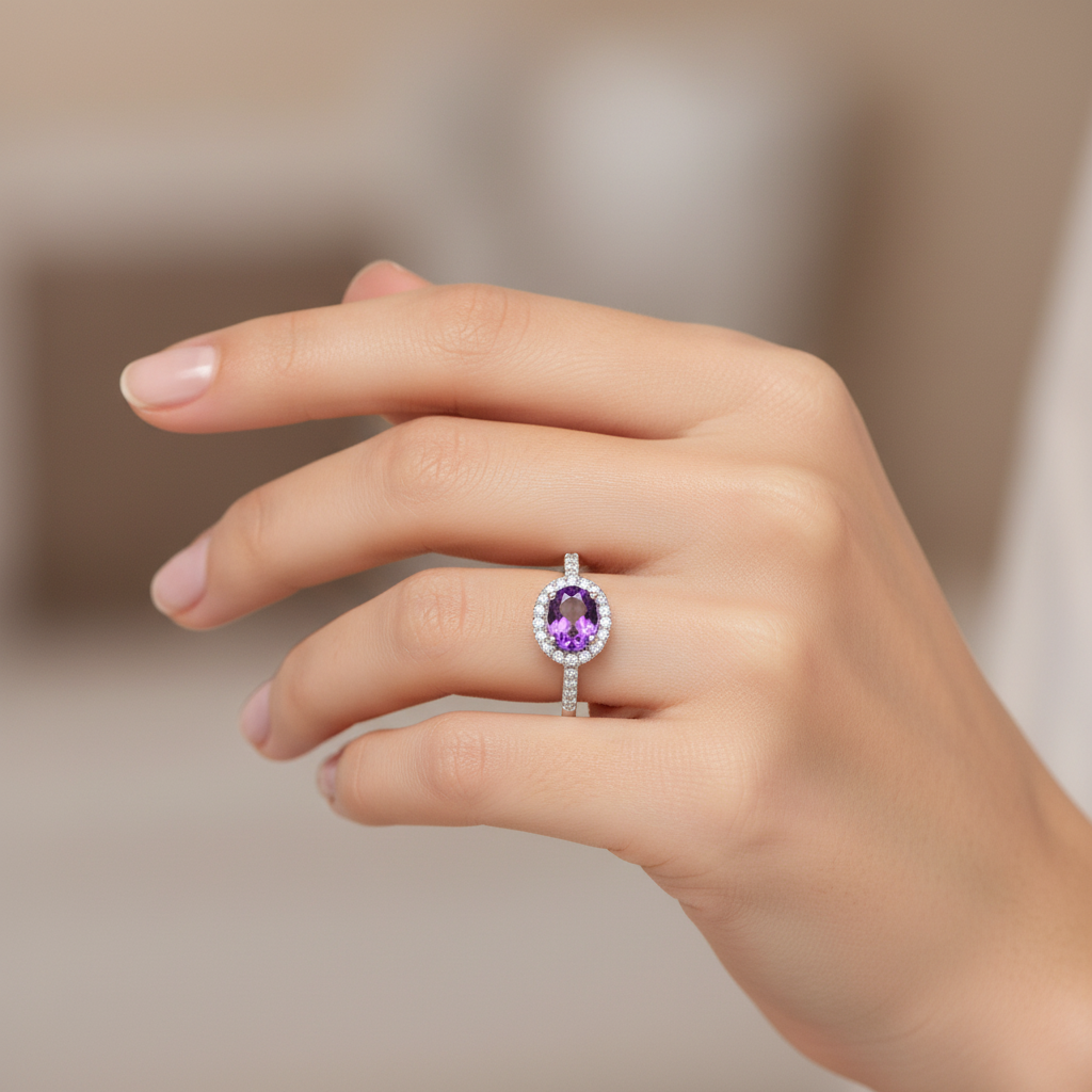 Prsten s Ametistom i Cirkonijevim oksidom - Slika 3