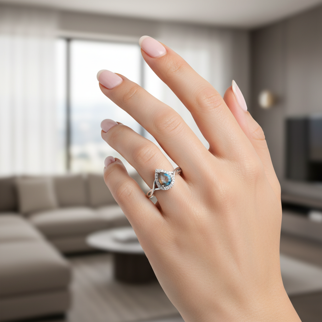 Prsten s Labradoritom i cirkonijevim oksidom - Slika 3