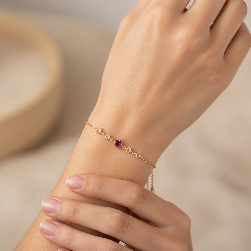 Narukvica s kvadratnim Granatom i ružičastim Kvarcom - Slika 2