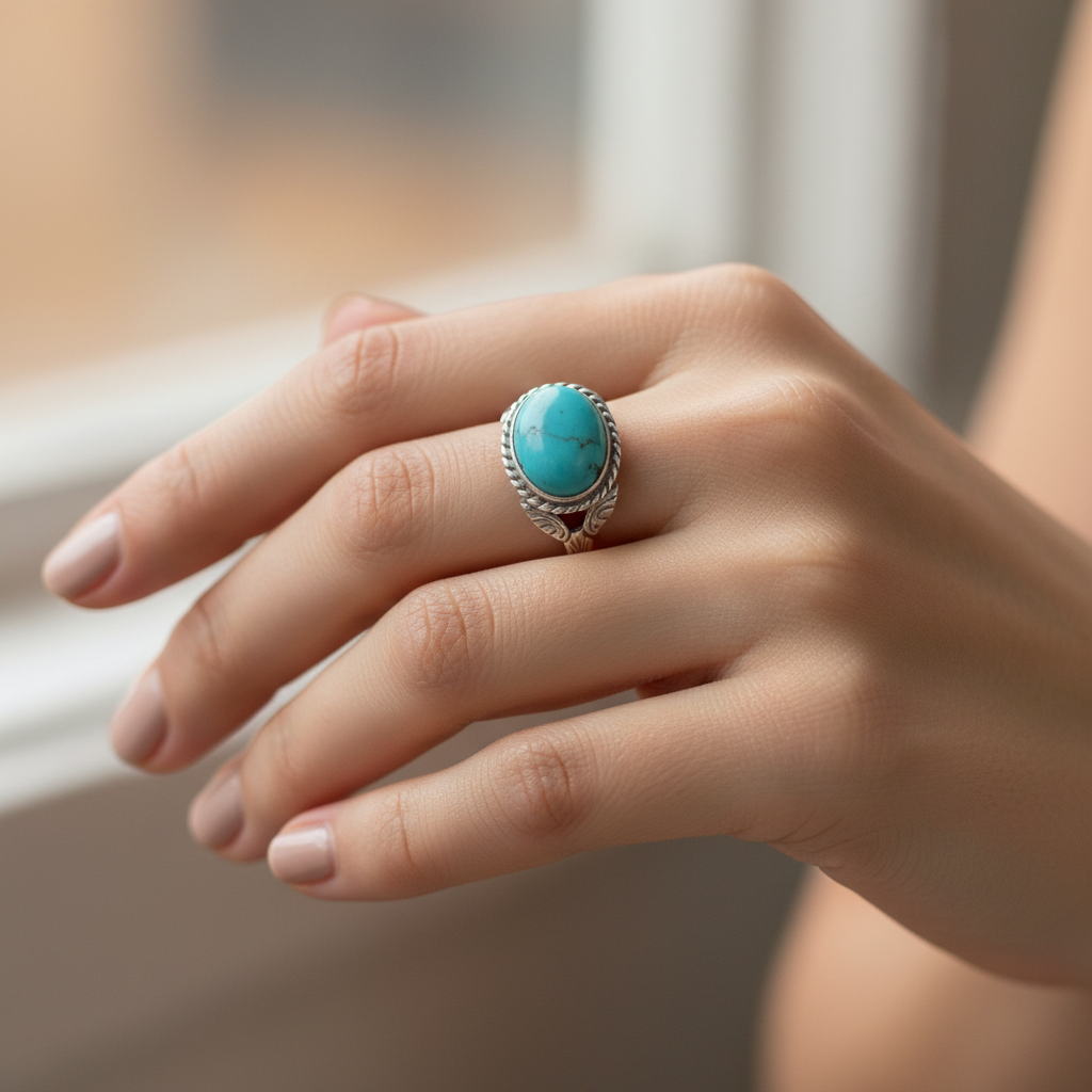 Prsten s prirodnim ovalnim Tirkizom - Slika 3