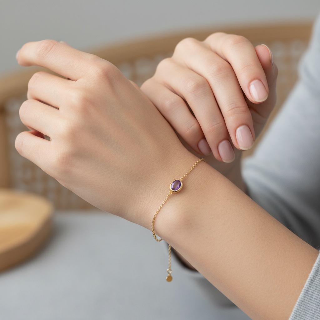 Narukvica s ovalnim ametistom i biserima - Slika 2