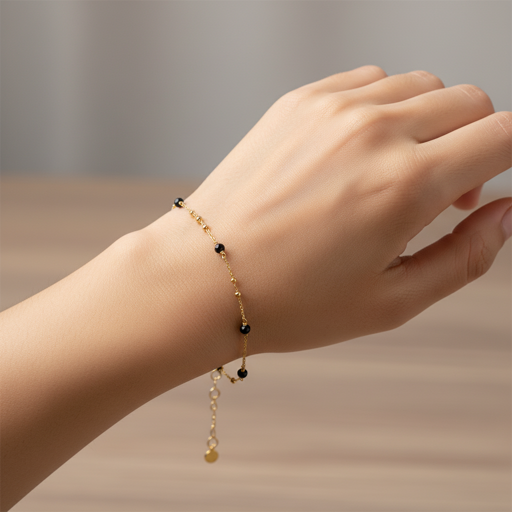 Narukvica s prirodnim crnim spinelom od srebra - Slika 2