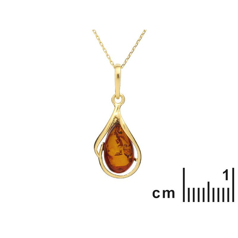 Privjesak s kapljicom Jantara boje konjaka u pozlaćenom srebru - Slika 2