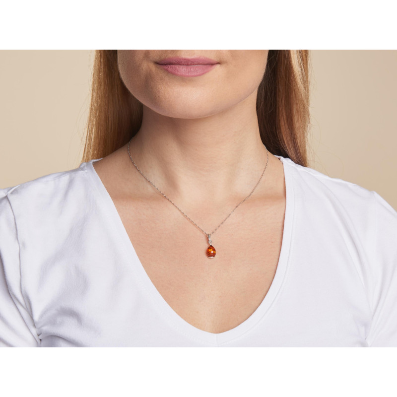 Privjesak s kapljicom Jantara boje konjaka u rodiniranom srebru - Slika 3