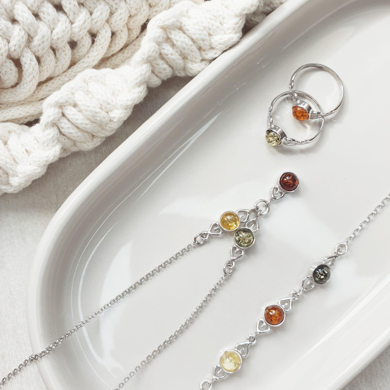 Prsten s prirodnim okruglim Jantarom boje konjaka - Slika 4