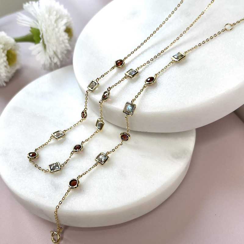 Ogrlica s granatom i labradoritom, pozlaćeno srebro 925, 42+3 cm - Slika 2