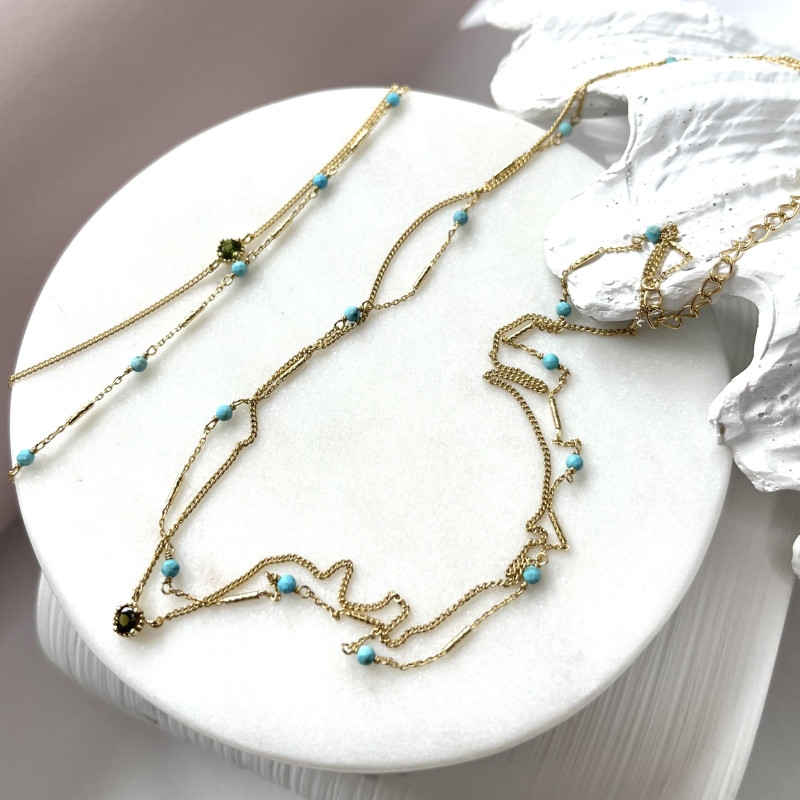 Ogrlica s tirkizom i turmalinom, pozlaćeno srebro 925, 40+5 cm - Slika 4