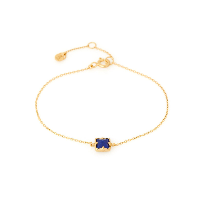 Narukvica s kvadratnim plavim lapis lazulijem, od srebra pozlaćenog zlatom 925, duljine 15+3 cm